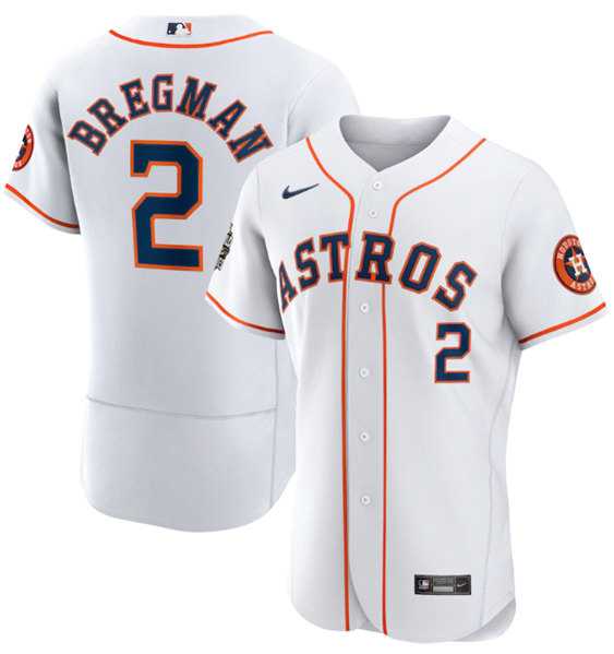 Men%27s Houston Astros #2 Alex Bregman White 2022 World Series Flex Base Stitched Baseball Jersey